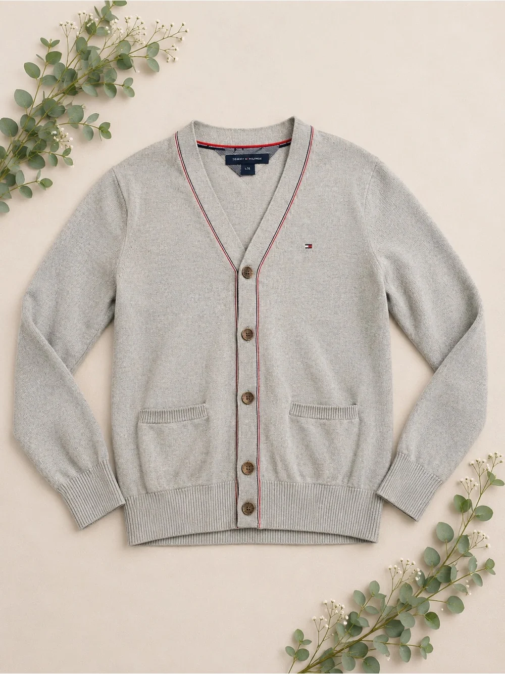 Vintage Tommy Hilfiger Schoolboy Cardigan | Preppy Gray Knit | Classic Logo